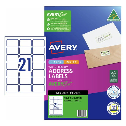 Avery InkjetLabel J8160 21UP Pk50  - 936097