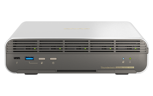QNAP TBS-h574TX-i5UC-05S02, 5-bay All-Flash NASbook; Intel i5-1235U 10C(2P+8E)/12T up to 4.40GHz, onboard 16GB RAM (not expandable), 5 x E1.S NVMe 3.84TB, 3Y Wty TBS-h574TX-i5UC-05S02