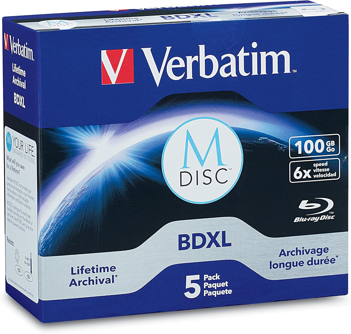 Verbatim 98913 M-Disc BDXL 100GB 5 Pack, Jewel Case, 4x 98913