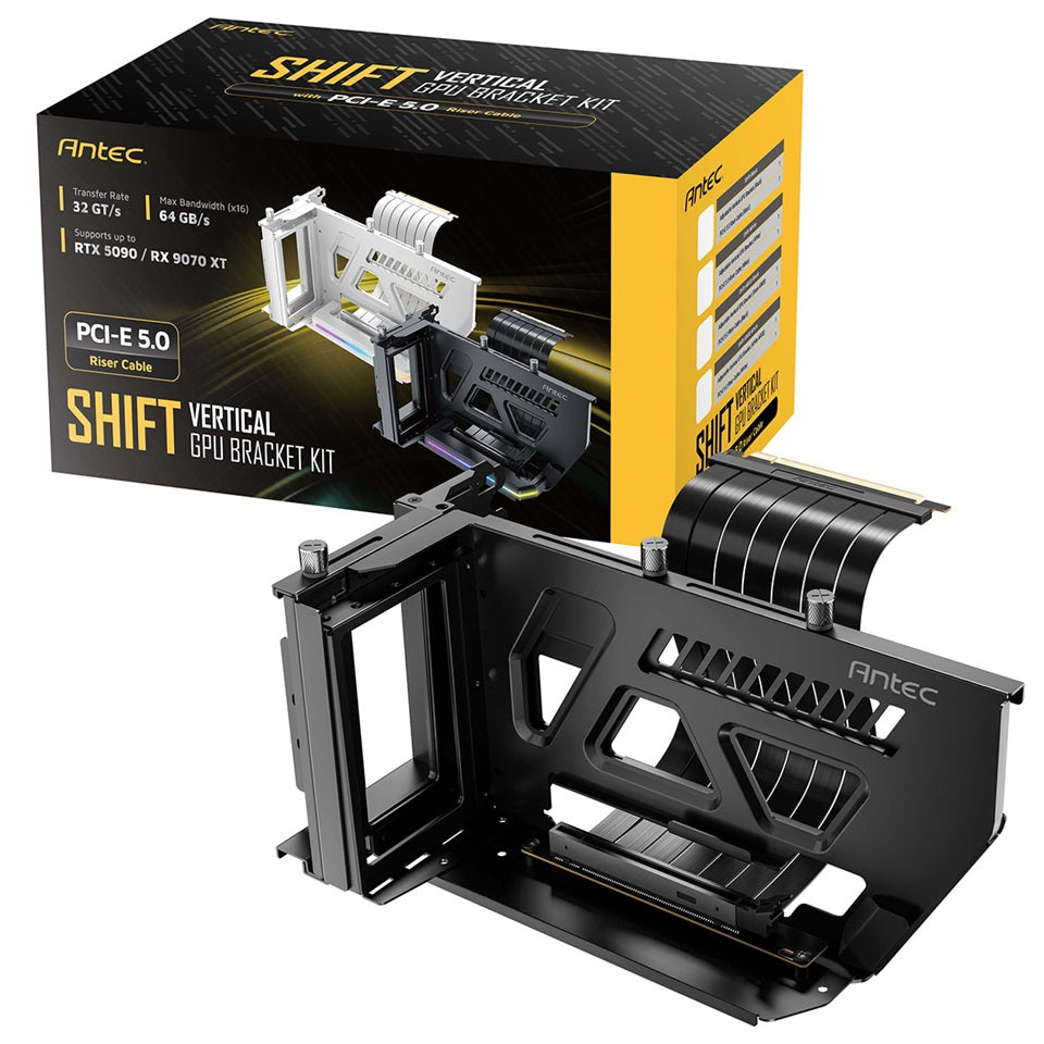 Antec AT-ARCVB-BK190-A-PCIE5 SHIFT ARGB Black PCI-E 5.0, 190mm riser, ARGB, PCIe 5.0 x16, fits up to 3-slot GPUs, 284-337mm size, 1Y warranty AT-ARCVB-BK190-A-PCIE5
