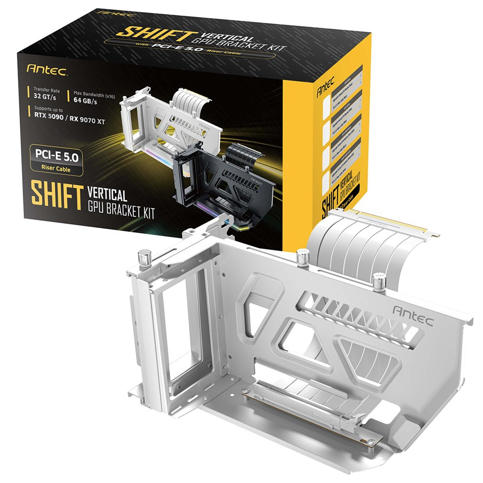 Antec AT-ARCVB-W190-A-PCIE5 SHIFT ARGB White PCI-E 5.0, 190mm riser, ARGB, PCIe 5.0 x16, fits up to 3-slot GPUs, 284-337mm size, 1Y warranty AT-ARCVB-W190-A-PCIE5
