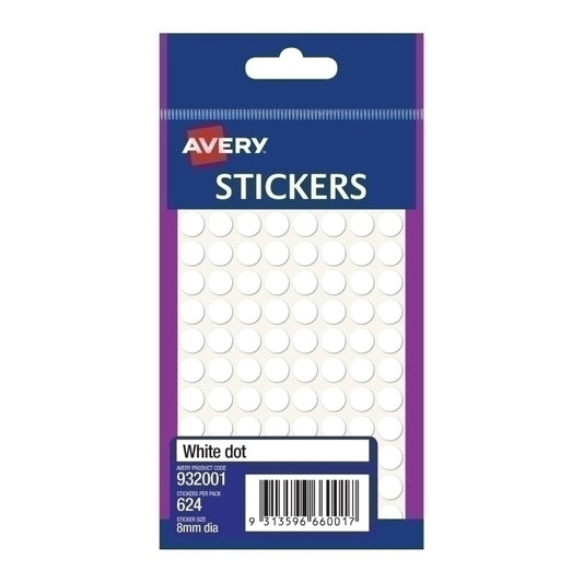 AV White Dot Sticker 8mm Bx10  - 932001