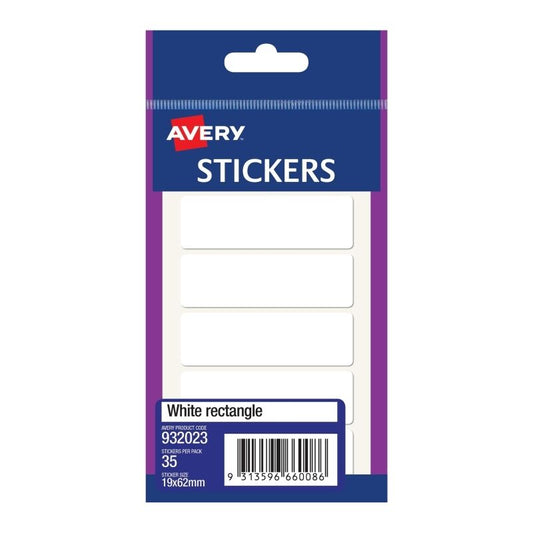 Avery 62x19mm White Rectangle Stickers 35-Pack - Box of 10  - 932023