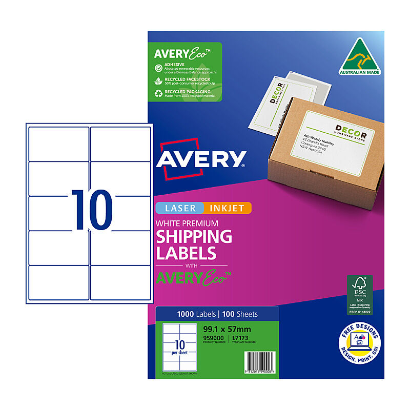 AveryEco Label L7173 10UP Pk100  - 959000