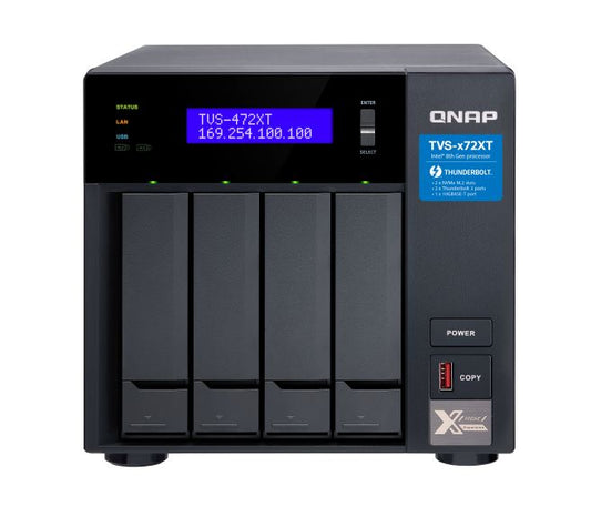 QNAP TVS-472XT-PT-4G 4 Bay NAS Intel Pentium G5400T 2-core 3.1 GHz 4GB DDR4 Hot-swappable 2 xPCIe 2xGbE 1x10GBASE-T 2xThunderbolt 1xUSB3.2 2 yrs wty TVS-472XT-PT-4G