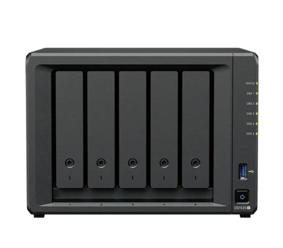 Synology DiskStation DS1525+ 5-Bay 3.5', 2x 2.5 GbE (Tower), AMD Ryzen Quad Core 2.2GHz, 8GB RAM, x USB3.2, 2x Expansion 3YW DS1525+