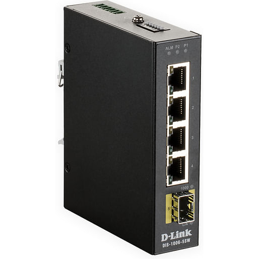 DIS-100G-5PSW - 5-Port Gigabit Industrial PoE Switch with 4 1000BASE-T PoE ports and 1 SFP port  DIS-100G-5PSW