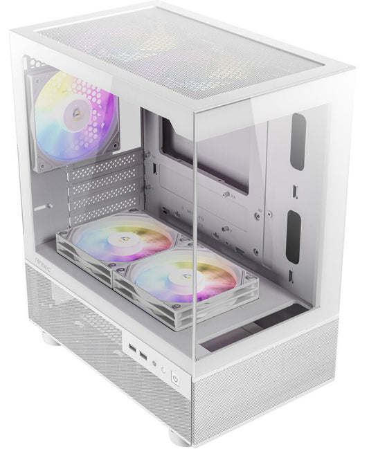 Antec CX200M RGB Elite, mATX, 270 degrees view, USB 3.0 x 2, Audio I/O Bottom. Mesh front and bottom. Clear Glass View, 5x RGB Fans. White Gaming Case  CX200M Elite White