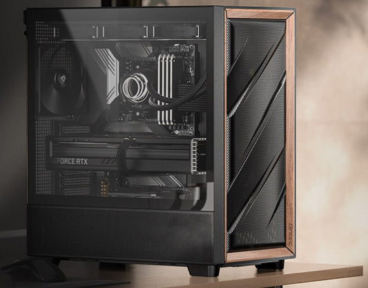 Antec Flux ATX, Black Premium Walnut Trim, 5x Black PWM Performance Fans. Ultra Cooling Design, ARGB Controller, Mid Tower Case FLUX-BK