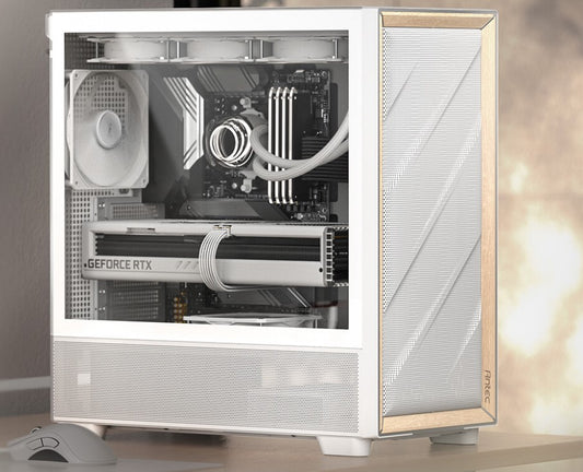 Antec Flux ATX, White Premium Birch Trim, 5x white PWM Performance Fans. Ultra Cooling Design, PWM ARGB Controller w/ MB Sync, Mid Tower Case FLUX-WH