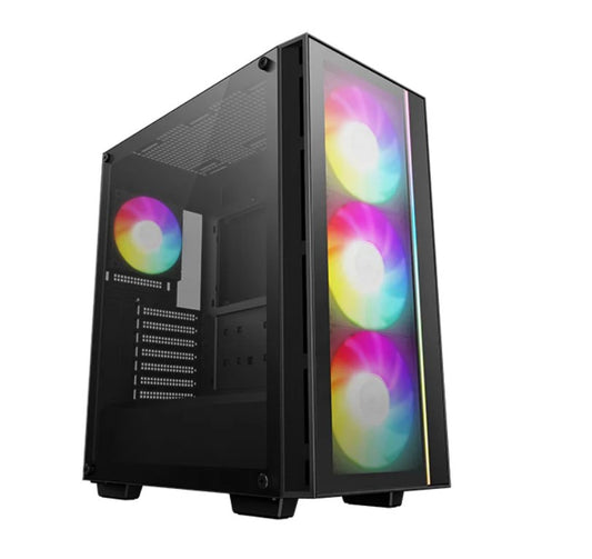 DeepCool MATREXX 55 V4 Full Tempered Glass Side Panel ATX Case. Pre-Installed 3x140mm ARGB PWM Fans, 1x120mm ARGB, Up to 360mm R-MATREXX55-BKADA4-G-4