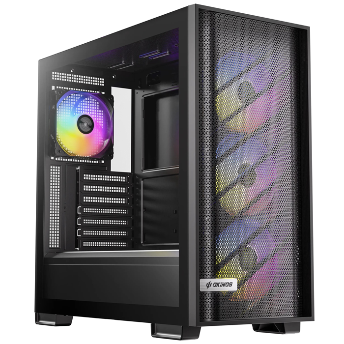 OKINOS 612 ARGB Mid Tower ATX case, tempered glass, USB-C 5Gbps, 4x120mm ARGB fans, 405mm GPU, 175mm CPU, 360mm radiator support 612 ARGB