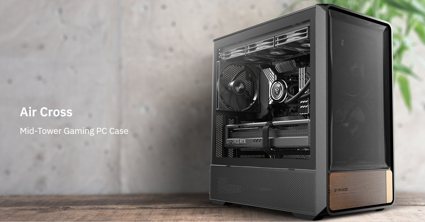 OKINOS Air Cross ATX USB3.0 x 2 Type-C 3 2 Gen 2 (10Gbps) x 1 4mm Tempered Glass Side Panel Mid Tower Case Air Cross