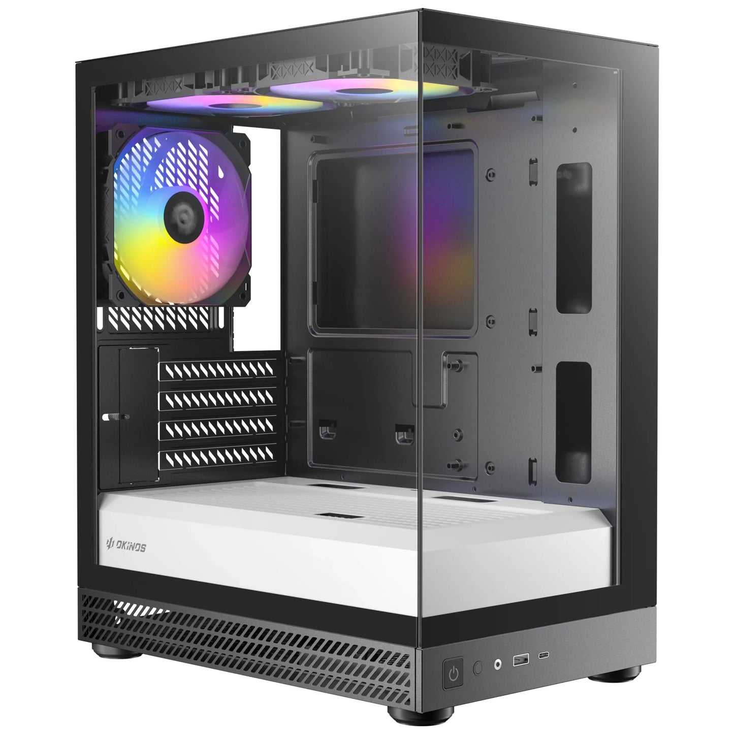OKINOS AQUA UNO ZEBRA, Mini Tower, Micro-ATX/ITX, tempered glass, 3x120mm ARGB fans, USB 3.0 + Type-C, =309mm GPU, =165mm CPU cooler, steel AQUA UNO ZEBRA