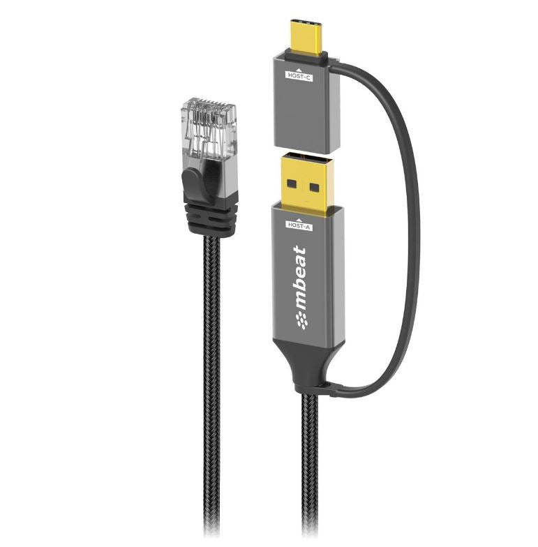 mbeat Tough Link 3m USB & USB-C to RJ45 Ethernet Cable - Space Grey MB-XCB-UCN30