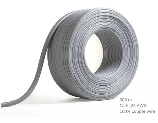 Network Cable Cat6 305m Roll Un-shielded twisted pair UTP 23AWG PVC solid pure 0.56mm copper wire Grey CB-CAT6-305