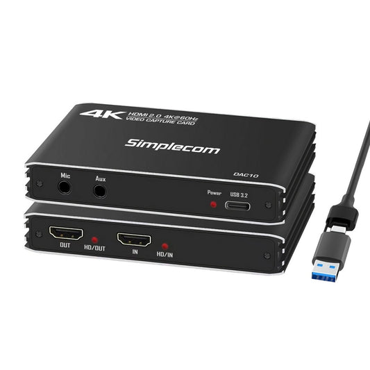 Simplecom DAC10 HDMI 2.0 to USB 4K@60hz Video Capture Card Stream and Record in 4K 60FPS DAC10