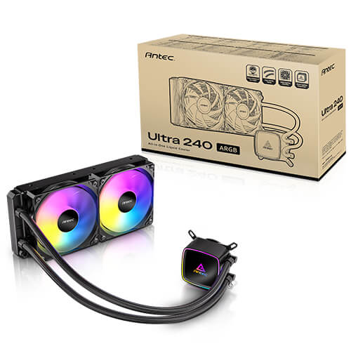 Antec Ultra 240 ARGB, 240mm AIO, ARGB PWM fans, 1800RPM, 67.62 CFM, 2.09mmH2O, Intel/AMD, 2-Year Warranty Ultra 240 ARGB