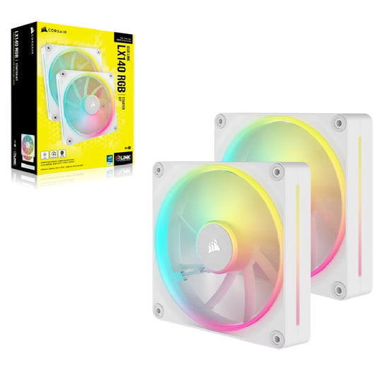 Corsair iCUE LINK LX140 RGB 140mm PWM Dual Fans Starter Kit - White, STATIC PRESSURE Flow Tupe, 2000 RPM, 84.7 CFM, 36 dBA CO-9051032-WW