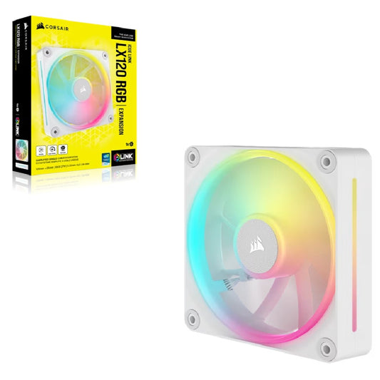 Corsair iCUE LINK LX120 RGB 120mm PWM Single Fan Expansion - White, STATIC PRESSURE Flow Type, 2400 RPM, 69.9 CFM, 36 dBA CO-9051029-WW