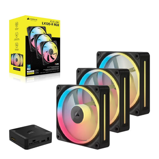 Corsair iCUE LINK LX120-R RGB 120mm PWM Reverse Fans Starter Kit Triple Pack - Black: 66.7CFM, 2400RPM, 37.7dBA, 0.4A, Static Pressure, Magnetic Dome CO-9051050-WW