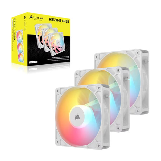 Corsair RS120-R ARGB 120mm PWM Reverse Fans Triple Pack - White, 3x RGB Fans, 2100 RPM, 65.82 CFM, Static Pressure, Magnetic Dome Bearing, PWM Control CO-9050197-WW