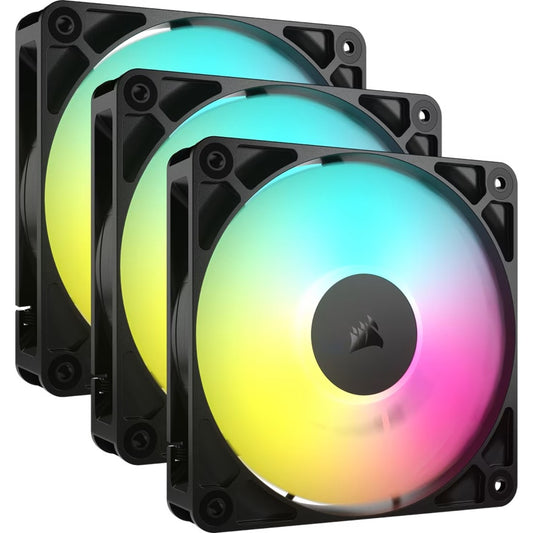 Corsair RS120 ARGB 120mm PWM Fans - Triple Pack - Black: 72.8 CFM, 2100 RPM, 36 dBA, 0.4A, RGB lighting, Static Pressure, Magnetic Dome Bearing CO-9050181-WW