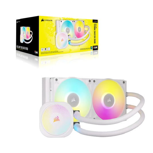 Corsair iCUE LINK TITAN 240 RX RGB AIO Liquid CPU Cooler - White, 73.5 CFM, 2100 RPM, Aluminum Radiator, Copper Cold Plate, Intel/AMD Support CW-9061020-WW