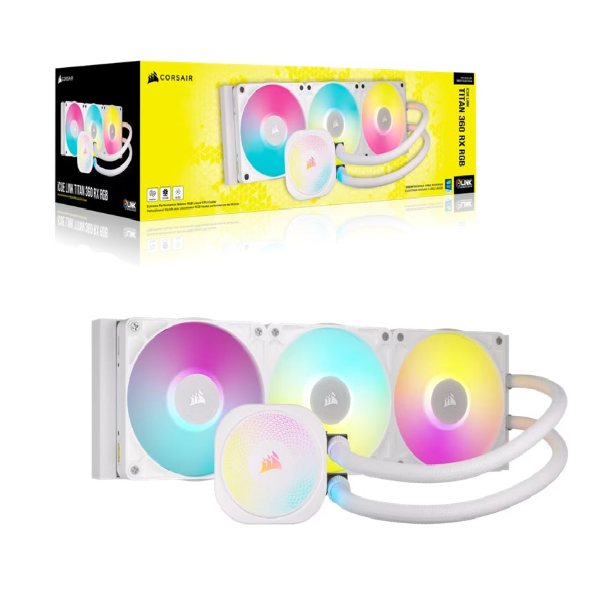 Corsair iCUE LINK TITAN 360 RX RGB AIO Liquid CPU Cooler - White: 73.5 CFM, 2100 RPM, Aluminum Radiator, Copper Cold Plate, Intel/AMD Support CW-9061021-WW