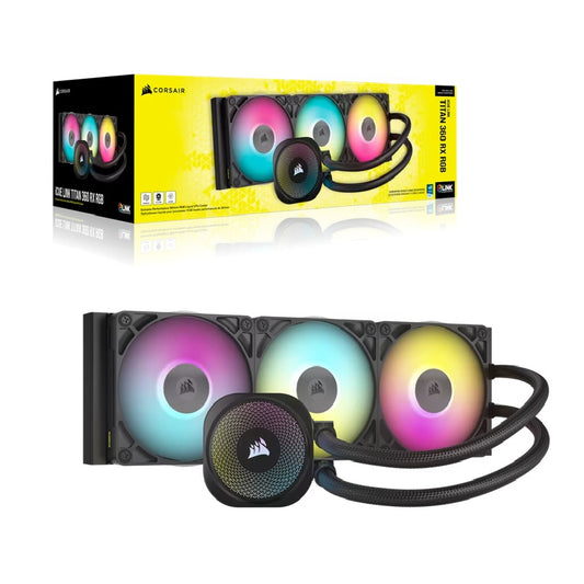 Corsair iCUE LINK TITAN 360 RX RGB AIO Liquid CPU Cooler - Black, 73.5 CFM, 2100 RPM, Aluminum Radiator, Copper Cold Plate, Intel/AMD Support CW-9061018-WW
