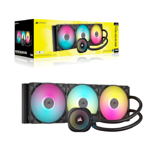 Corsair iCUE LINK TITAN 420 RX RGB AIO Liquid CPU Cooler - Black: 94.7 CFM, 1700 RPM, Aluminum Radiator, Copper Cold Plate, Intel/AMD Support CW-9061019-WW