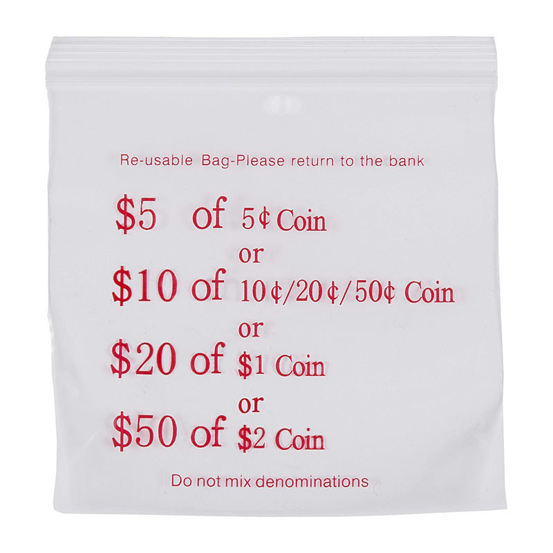 Cmbld Press Seal Coin Bags 60Mic 110x100 Clear/Red  - MSB20RP