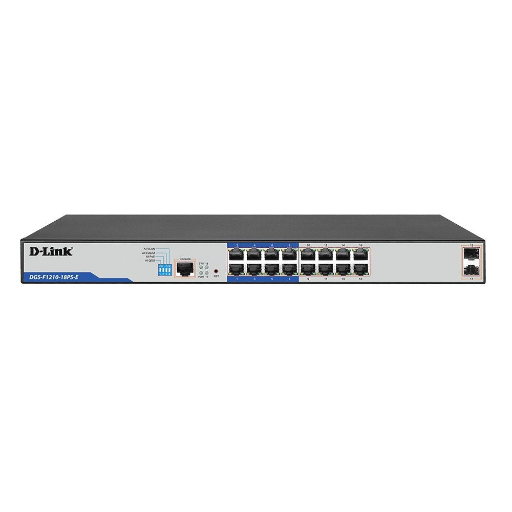 D-Link DGS-F1210-18PS-E 18-Port Gigabit Smart Managed PoE+, 16 PoE+ Ports (8 Lon DGS-F1210-18PS-E