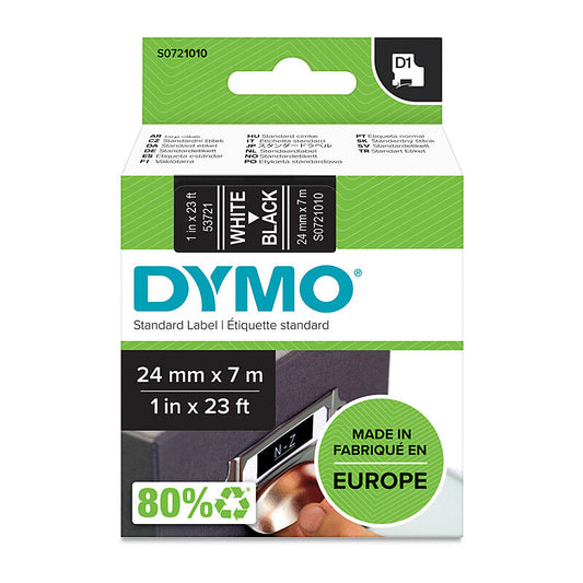Dymo Dymo D1 Tape 24mmx7M White onBlk 24mm X 7M - S0721010