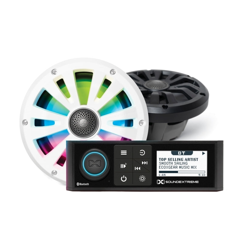 ECOXGEAR Marine AM/FM/Bluetooth Digital Media Player + LED Light Controller + 6.5 inch Speakers  - SEI-MRN1DIN65AU
