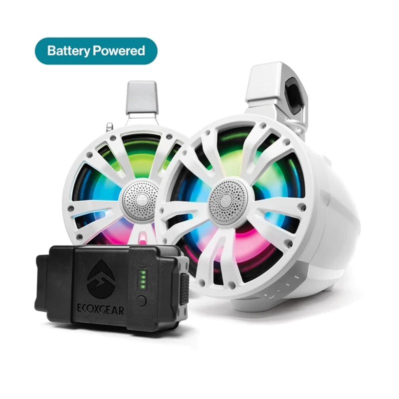 ECOXGEAR ETB08 2-Pack White 8 Inch Marine Amplified Speakers + 1 Battery Pack  - SEI-ETBAT7708AU