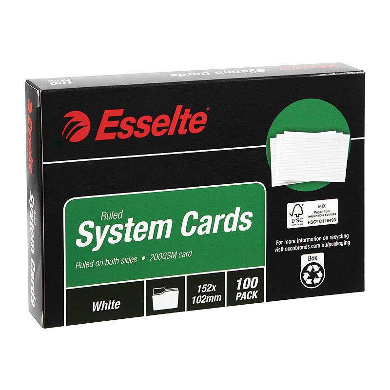 Esselte System Cards 152X102mm (6X4) White Pk100  - 31682