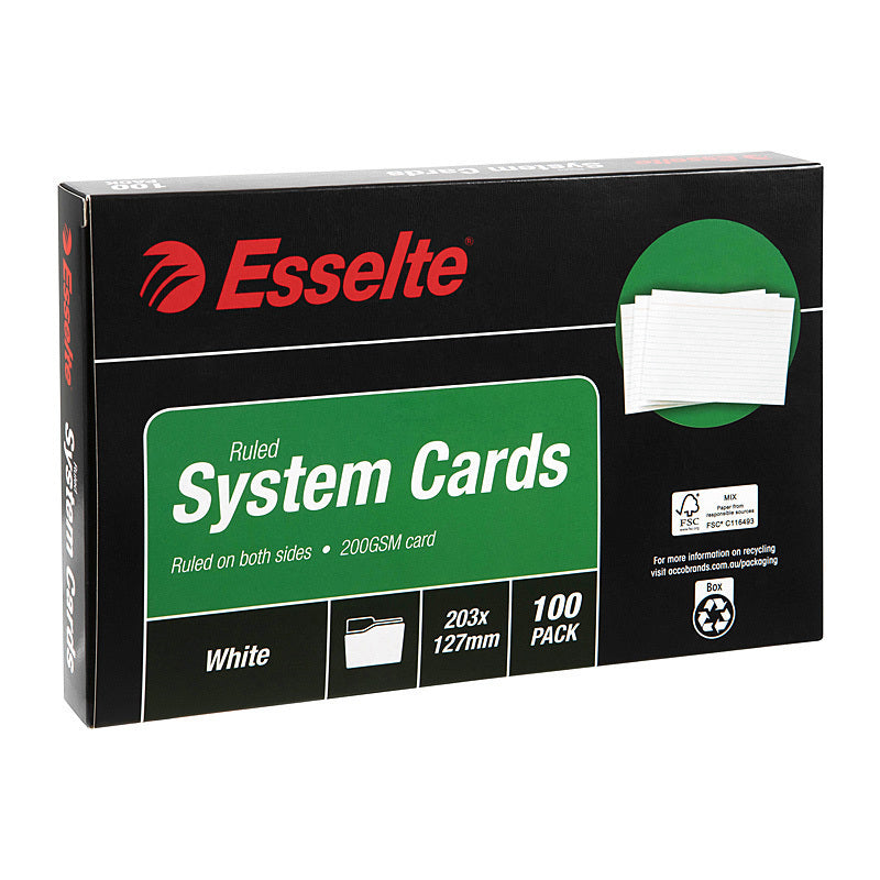 Esselte System Cards 203X127mm (8X5) White Pk100  - 31686