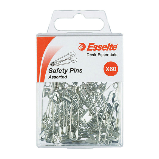 Esselte Pins Safety Pk60 Assorted Sizes Silver  - 37046