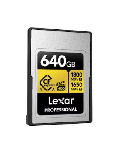 Lexar Professional GOLD CFexpress 4.0 Type A Card 640GB -- Cfexpress 4.0 Type A Professional Gold Series, up to 1800MB/s read, 1650MB/s write LCAGOLD640G-RNENG