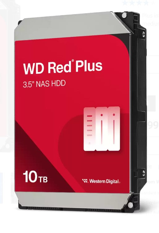 Western Digital WD Red Plus 10TB 3.5' NAS HDD SATA3 7200RPM 256MB Cache 24x7 180TBW ~8-bays NASware 3.0 CMR Tech 3yrs wty (replacement of WD101EFBX) WD100EFGX