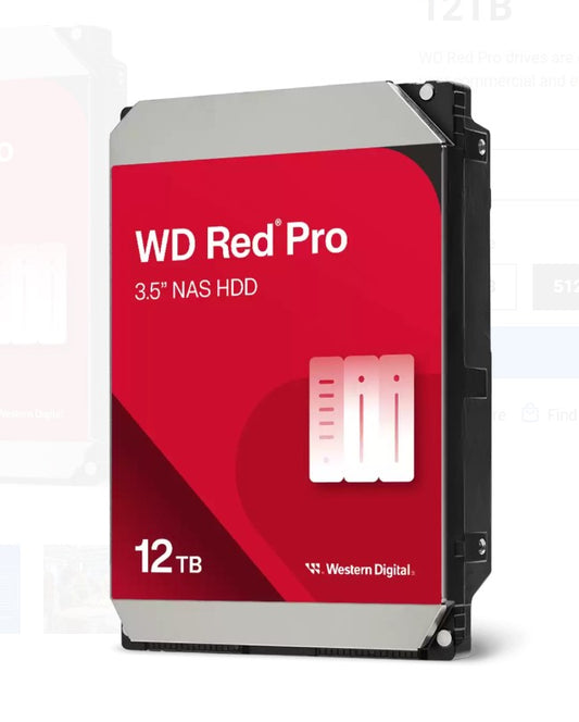 Western Digital WD Red Pro 12TB 3.5' NAS HDD SATA3 7200RPM 256MB Cache 24x7 300TBW ~24-bays NASware 3.0 CMR Tech 5yrs wty (replacement of WD121KFBX) WD122KFBX