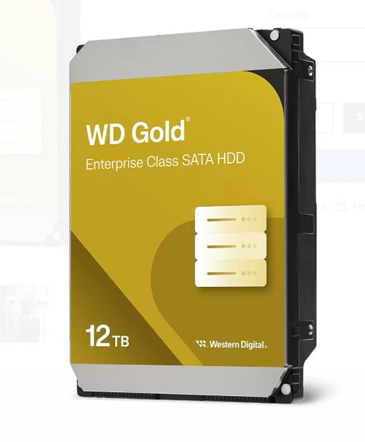 Western Digital Gold 12TB 3.5' Enterprise Class SATA 6 Gb/s HDD 7200 RPM Cache Size 256MB 5-Year Limited Warranty WD122KRYZ