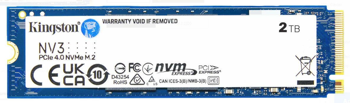 Kingston SNV3S NV3 2TB PCle 4.0x4 NVMe M.2 2280 Gen4 SSD 6000/5000MB/s 3D HAND compaitible Notebook and SFF 5Y Limited SNV3S/2000G