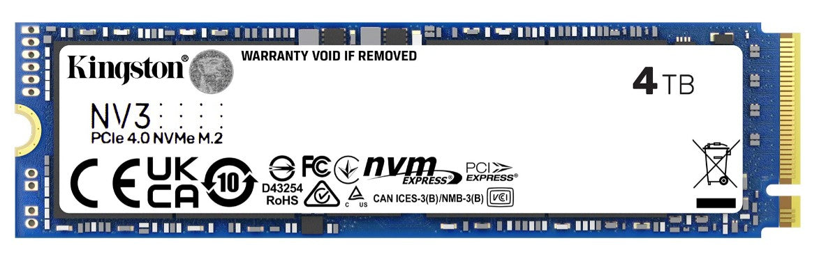 Kingston SNV3S NV3 4TB PCle 4.0x4 NVMe M.2 2280 Gen4 SSD 6000/5000MB/s 3D HAND compaitible Notebook and SFF 5Y Limited SNV3S/4000G