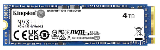 Kingston SNV3S NV3 4TB PCle 4.0x4 NVMe M.2 2280 Gen4 SSD 6000/5000MB/s 3D HAND compaitible Notebook and SFF 5Y Limited SNV3S/4000G