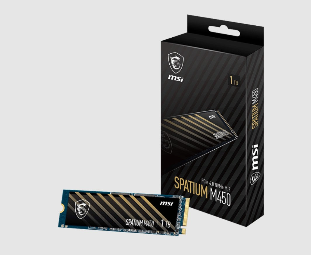 MSI SPATIUM M450 PCIe 4.0 NVMe M.2 1TB SSD, Sequential Read up to 3400MB/s, Sequential Write up to 2400MB/s, 350 TBW, 5 Year Warranty SPATIUM M450 PCIe 4.0 NVMe M.2 1TB-V1