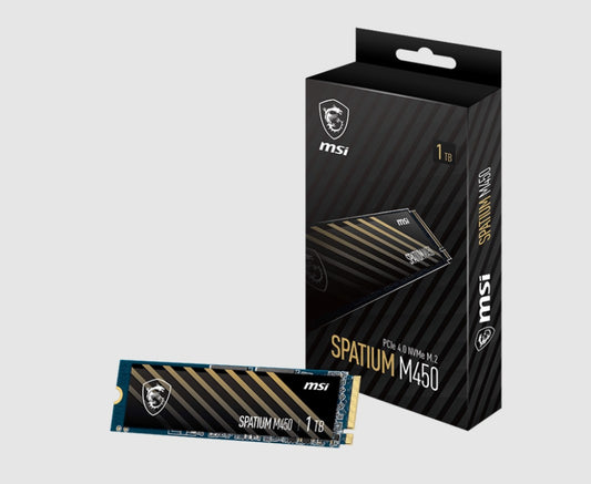 MSI SPATIUM M450 PCIe 4.0 NVMe M.2 1TB SSD, Sequential Read up to 3400MB/s, Sequential Write up to 2400MB/s, 350 TBW, 5 Year Warranty SPATIUM M450 PCIe 4.0 NVMe M.2 1TB-V1