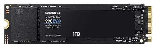 Samsung 990 EVO 1TB PCIe Gen4/5 NVMe SSD 5000MB/s 4200MB/s R/W 680K/800K IOPS 600TBW 1.5M hrs V-NAND TLC AES 256-bit Encryption 5yr wty MZ-V9E1T0BW