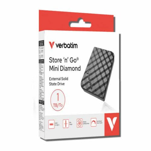 Verbatim 32025 Store’n’Go Mini Diamond SSD USB-C 1TB, USB 3.2 Gen 2, 1000MB/s Read/Write, USB Flash Drive, External SSD 32025